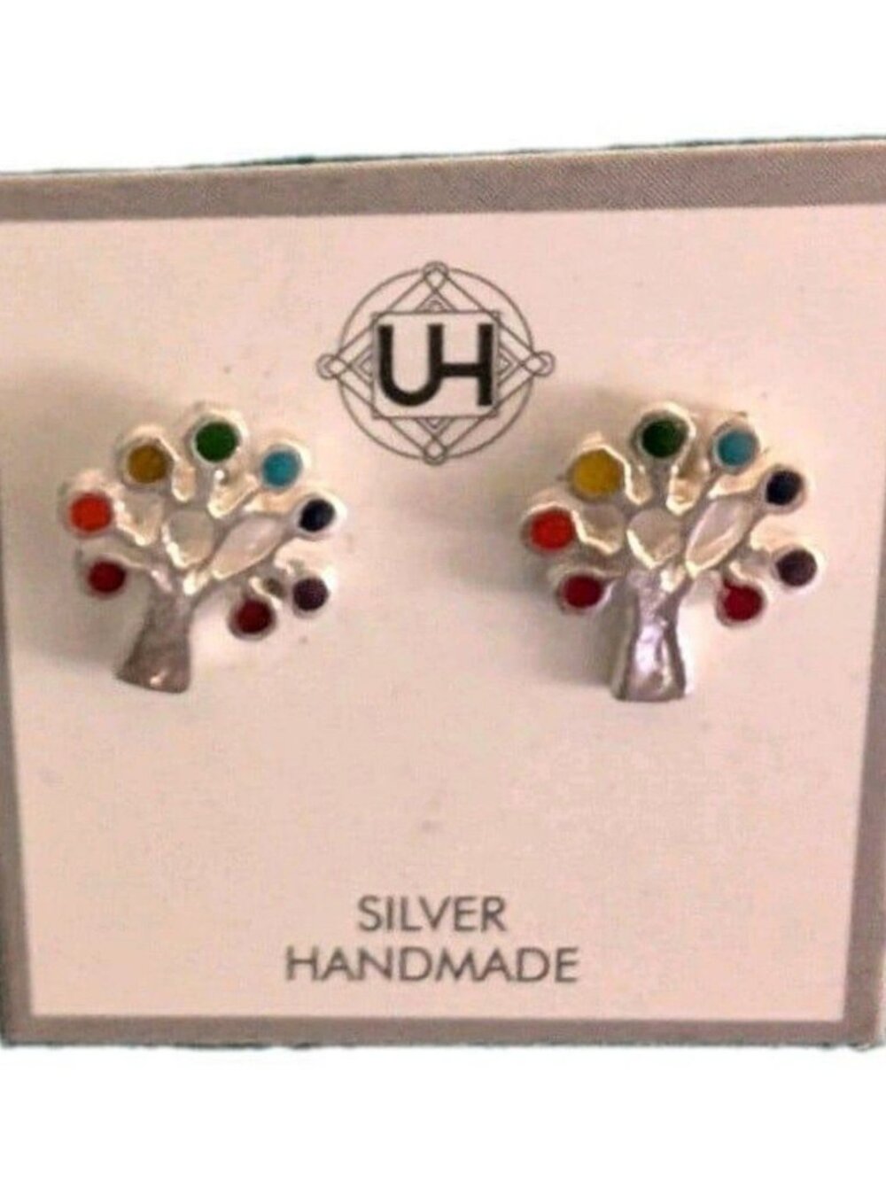 Upmarket Bijoux Tree Shaped Rainbow Gem Dangle Earrings Nickel-Free Multicolor